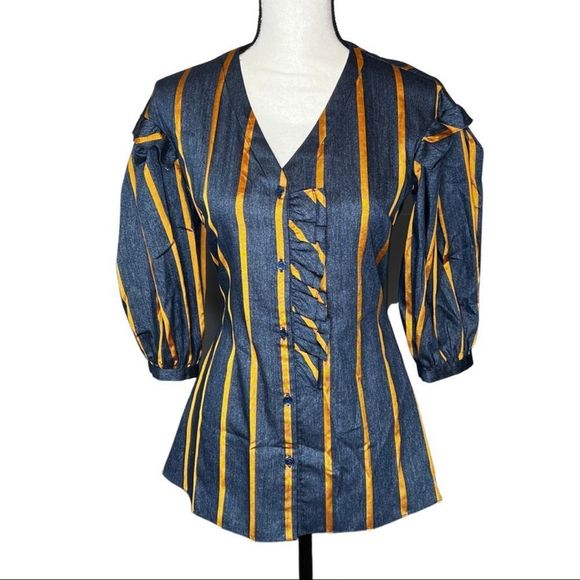 Exaggerated Ruffle Striped Cotton Top - Picture 3 of 10